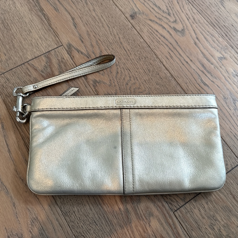 Coach Gold Leather Wristlet Clutch